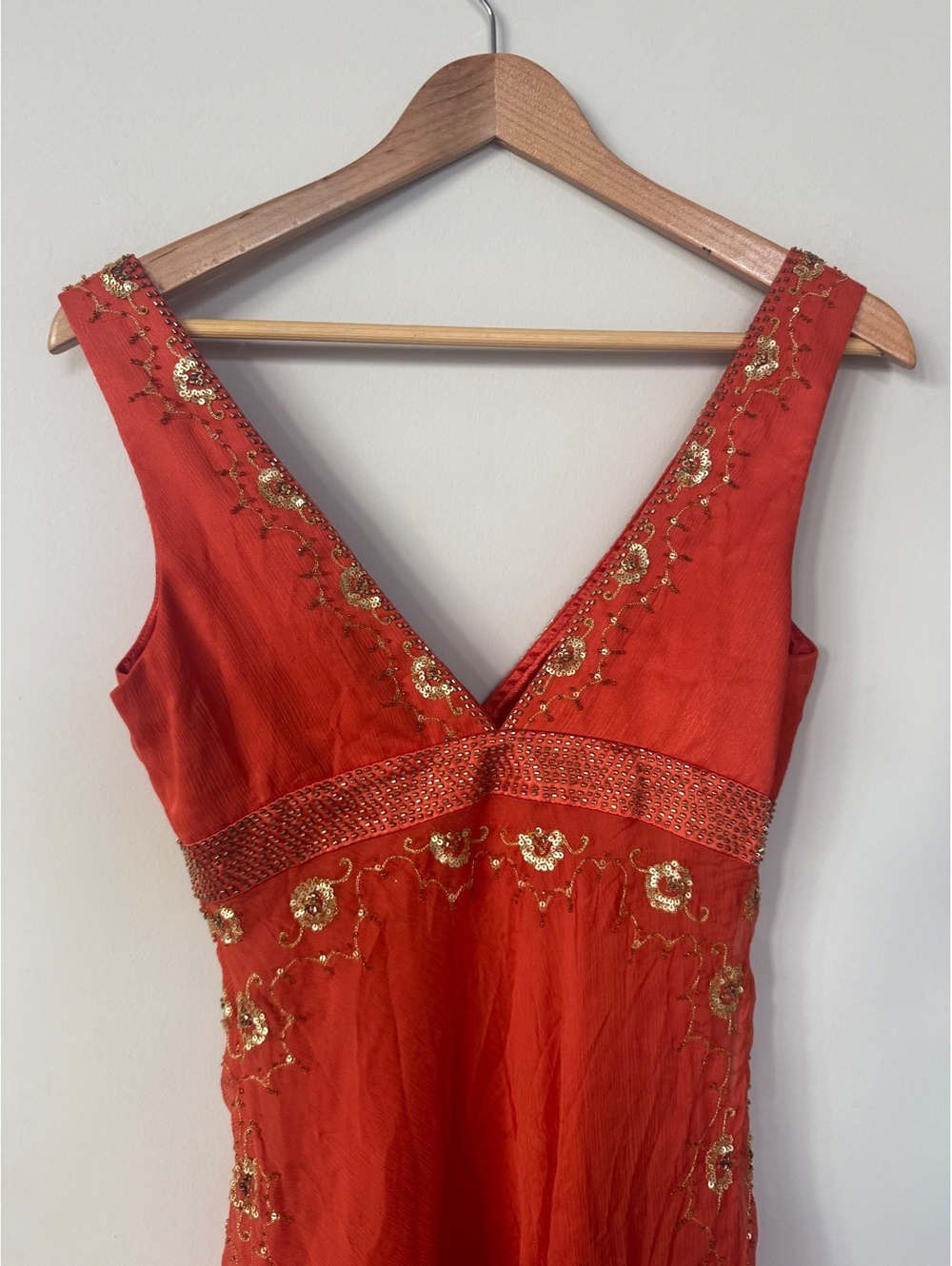 NWT DEADSTOCK Y2K Fairy Silk Beaded Orange Euro Dress Laundry by Shelli Segal - Picture 8 of 13